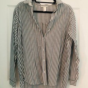 Grey and White Striped Button Down